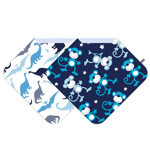 Microfibre Baby Hooded Towels 2 Packs - Blue Dinosaurs / Blue Monkeys