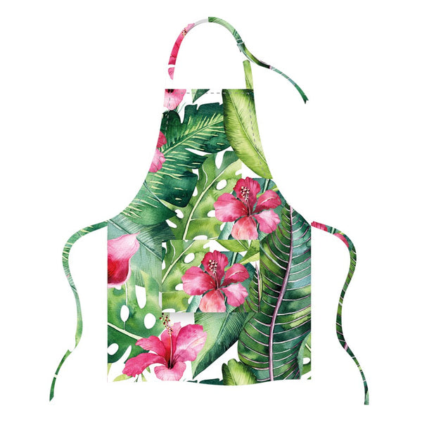 Microfibre Printed Apron - Green Leaf Pink Flower