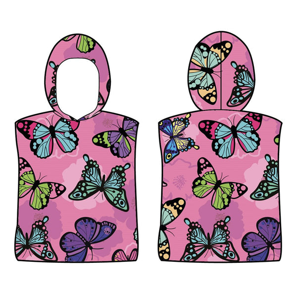 Microfibre Printed Kids Afterswim Hoodie - Pink Butterflies