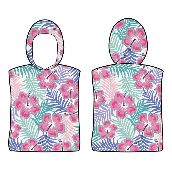 Microfibre Printed Kids Afterswim Hoodie - Pink Fern Hibiscus